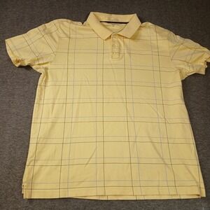 Tasso Elba Polo Shirt Mens XL Yellow Supima Cotton Windowpane Check Short Sleeve